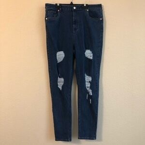 PrettyLittleThing Jeans Blue Wash High Waist Distressed Skinny Trendy Streetwear